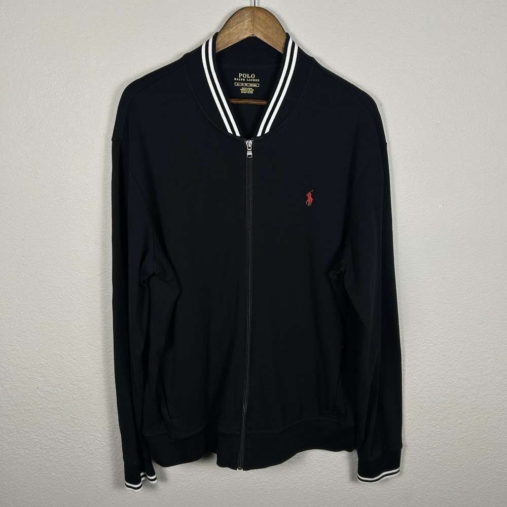 Polo Ralph Lauren Jacket Men's Full Zip Black White Stripe Light Weight USA Fall
